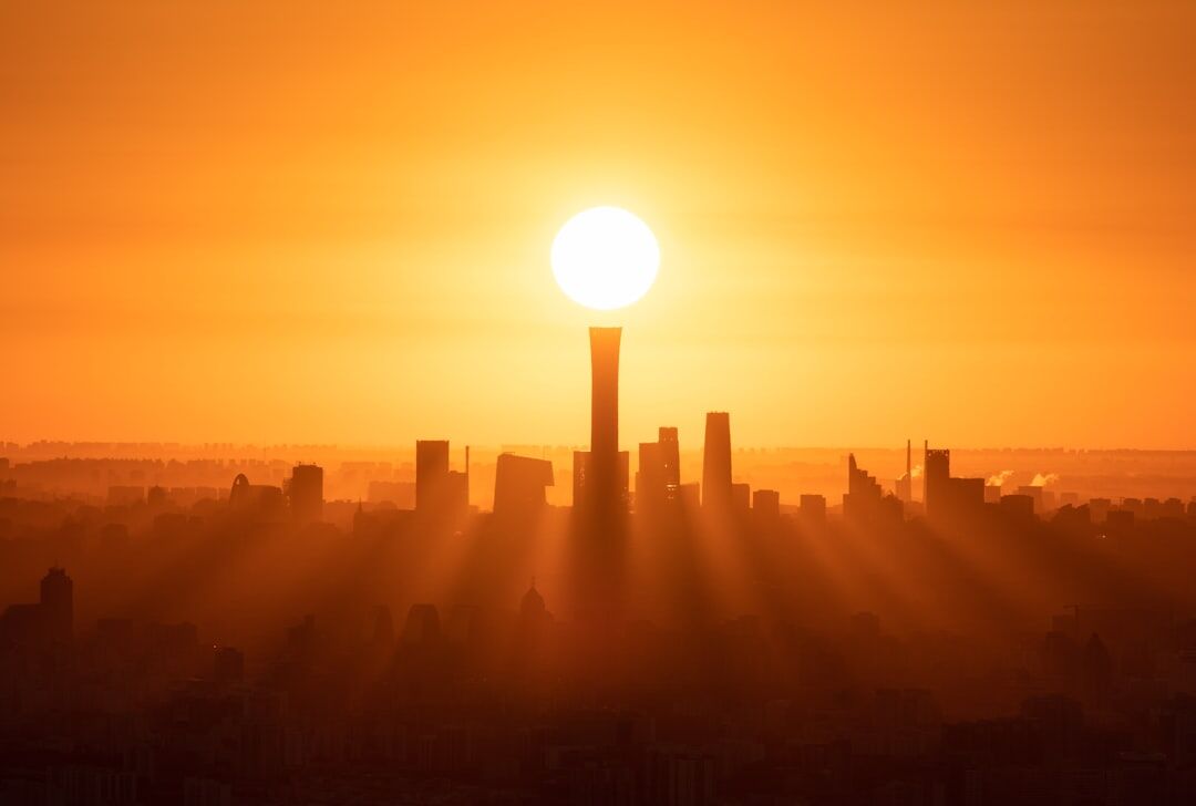 sunrise over city