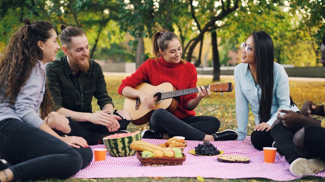 group of friends talking outdoors