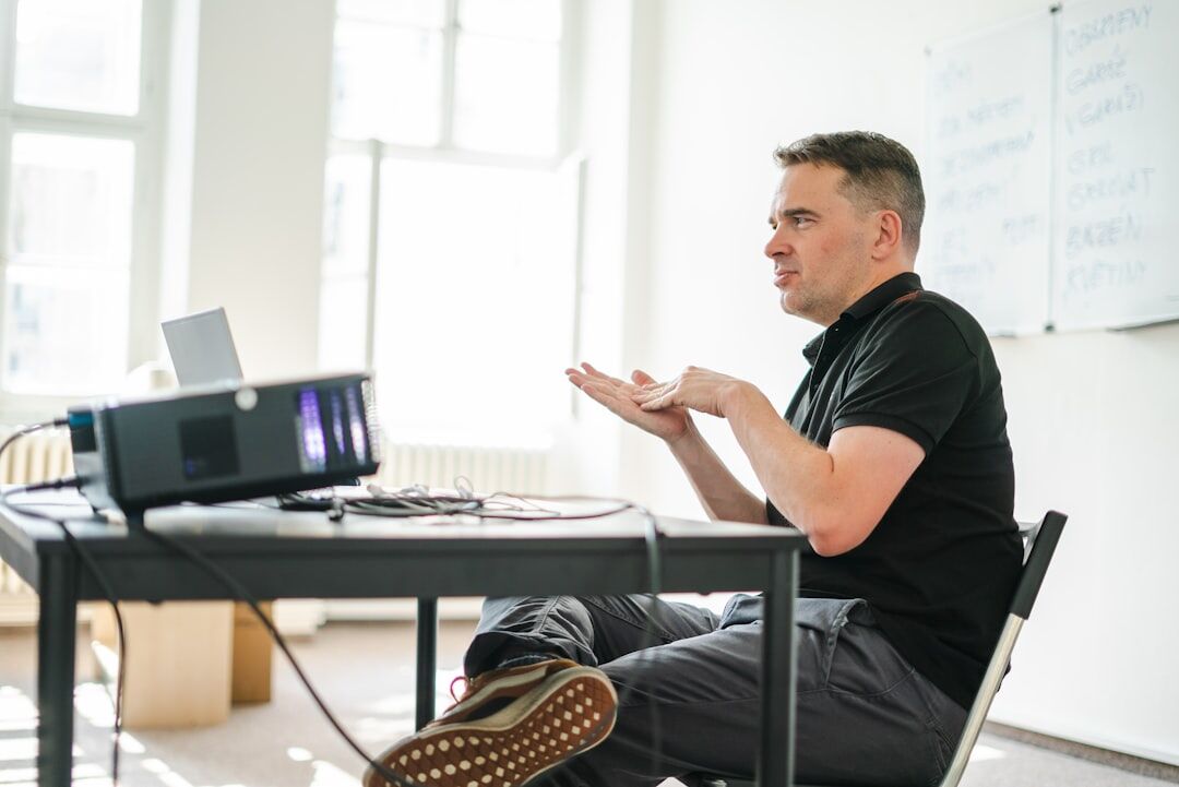 man receiving feedback